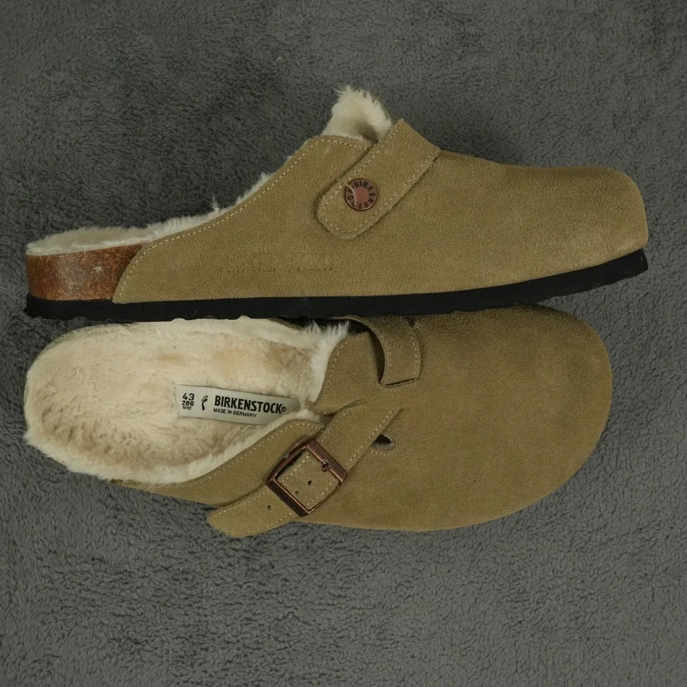 Birkenstock Boston Shearling Clogs 43/10 Narrow Khaki Suede Lined Buckle Shoes